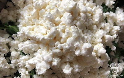 Добавляем творог. Заправляем маслом, солим по вкусу, по желанию добавляем чеснок.