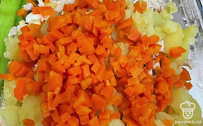 Чистим и режем картошку и морковь.