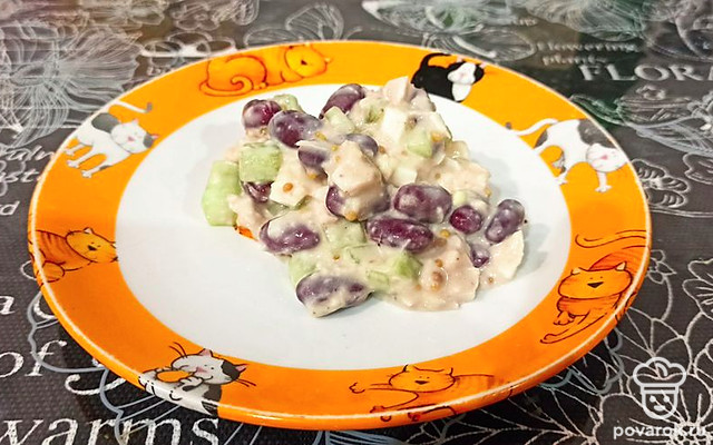 Салат с красной фасолью, куриной грудкой и дижонской горчицей — Рецепт с фото