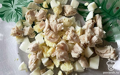 Далее измельчаем куриную грудку.