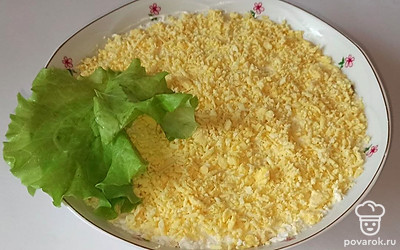 Позвольте салату пропитаться не менее двух часов. Украсьте его листиком салата и подайте к столу.