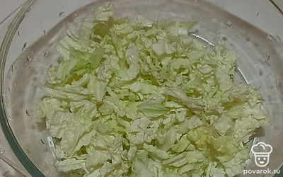 Пока варится курица, нрезаем капусту.