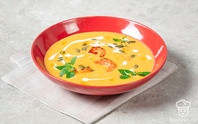 Тыквенный суп с креветками — Рецепт с фото