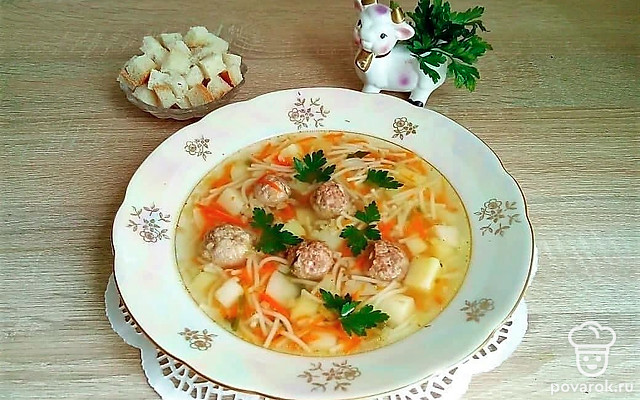 Сытный суп с мясным фаршем — Рецепт с фото