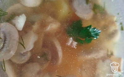 Ароматный грибной суп готов. Подавайте на обед. Приятного аппетита!