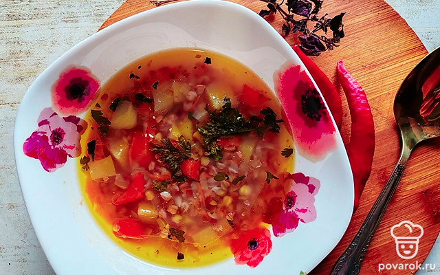 Гречневый суп на курином бульоне с ароматной приправой — Рецепт с фото