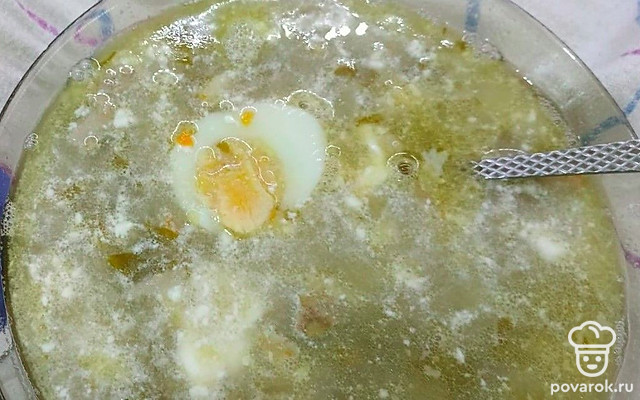 Суп из щавеля со свиными косточками и сушеным чесноком — Рецепт с фото