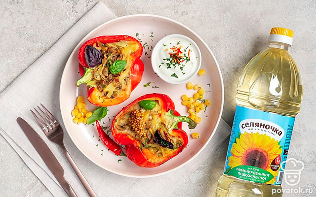 Нежный фаршированный перец с картофелем и грибами без мяса — Рецепт с фото