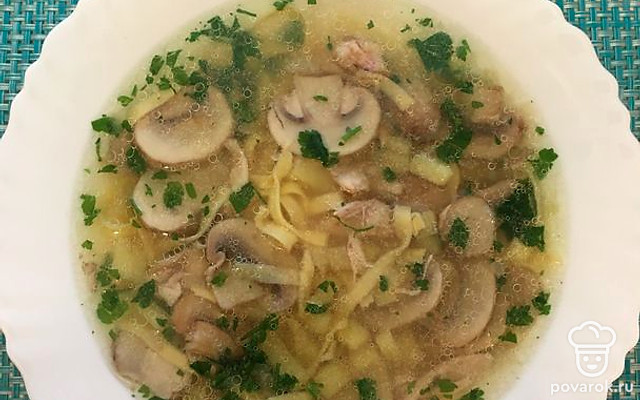 Куриный суп с лапшой и грибами — Рецепт с фото