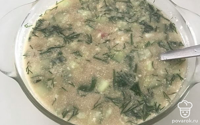 Окрошка с копченой колбасой — Рецепт с фото