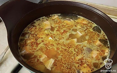 Затем добавить рыбу, воду.