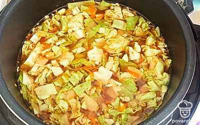 Добавьте все в мультиварку, перемешайте и посолите, не забудьте смесь для борща.