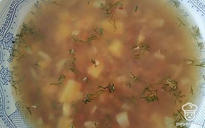 Подавать горячим, украсив сушеным укропом.