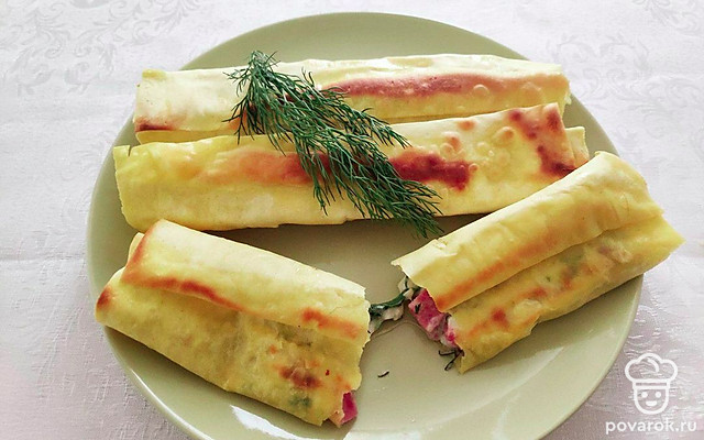 Жареный лаваш с колбасно-яичной начинкой — Рецепт с фото