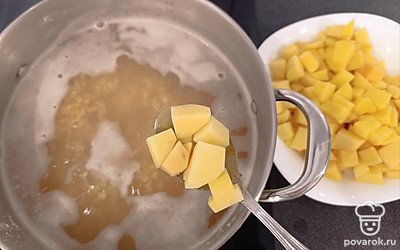 Добавьте в кастрюлю картошку и варите 15 минут.