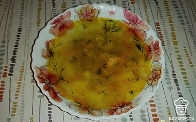 Перед подачей супчик можно украсить нарезанными листьями свежего укропа.