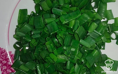 Зеленый лук помойте, мелко нарежьте. Добавьте лук в готовый суп, перемешайте.