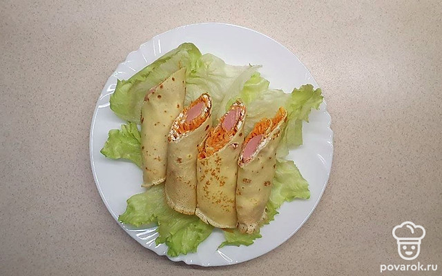 Морковь по-корейски с блинами — Рецепт с фото