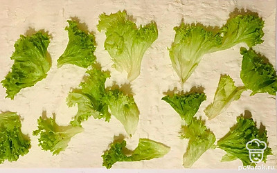 Аккуратно достаньте лаваш из упаковки и разверните лист, потом равномерно намажьте лист лаваша нежным мягким сливочным сыром, по желанию присыпьте лаваш с творожной массой мелко нарубленным укропом. Сверху на творожную массу равномерно разложите промытые и обсушенные листья салата.