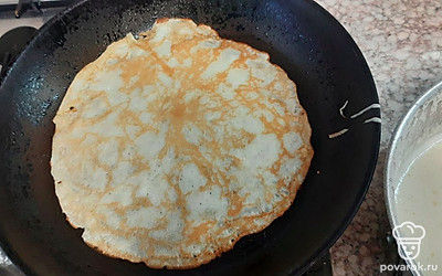 Сковороду разогреть, смазать растительным маслом и обжарить блины с двух сторон.