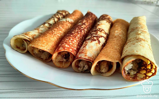 Блины с сырно-грибной начинкой — Рецепт с фото