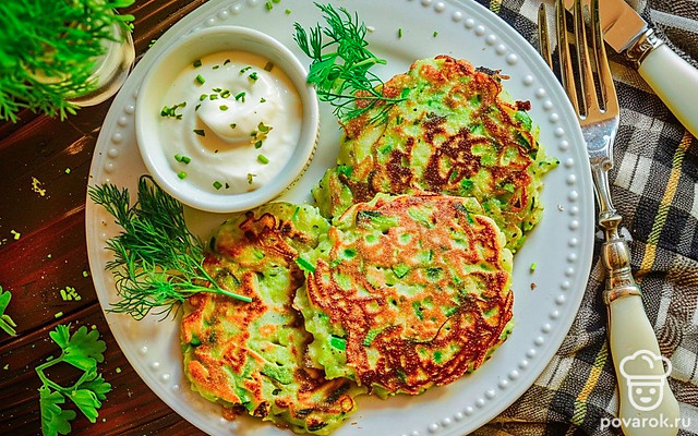 Ароматные кабачковые оладьи с укропом и щавелем — Рецепт с фото