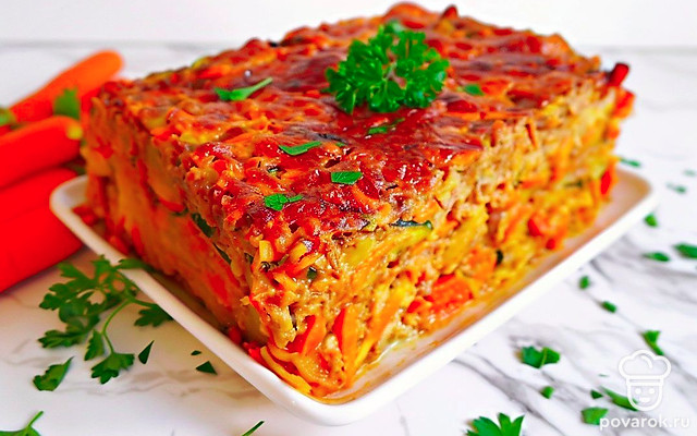 Печеночная запеканка с тертым кабачком и морковью — Рецепт с фото