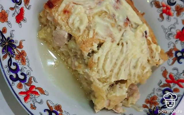 Кабачковая запеканка с курицей в сметанном соусе — Рецепт с фото