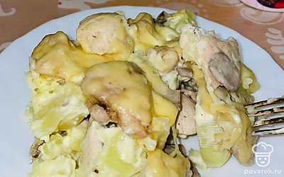 Запеканка с курицей и шампиньонами в микроволновке — Рецепт с фото