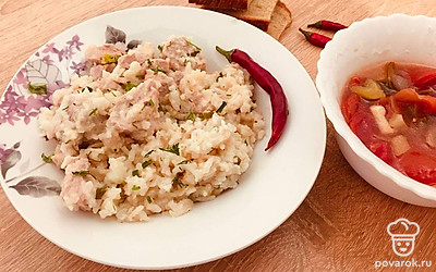 Готовый плов подавайте с гарниром по вкусу, с тушеными или свежими овощами.