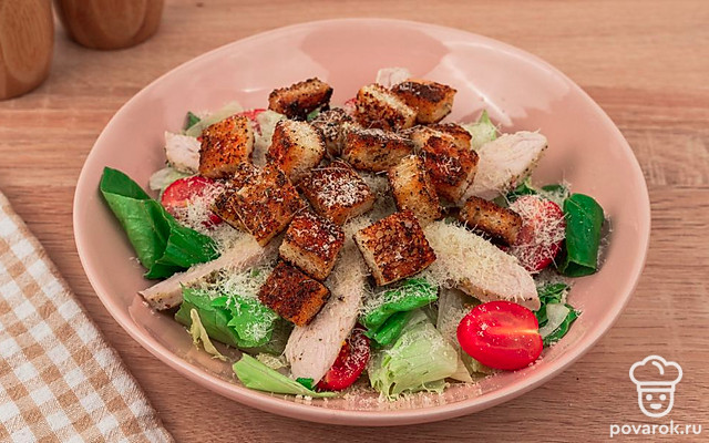 Гренки для салата «Цезарь» — Рецепт с фото