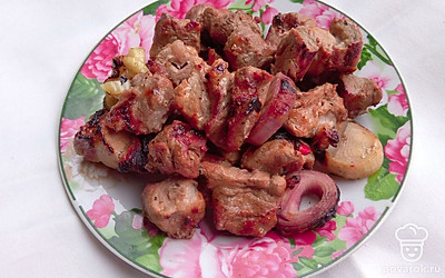 Подавайте гранатовый шашлык из свиной шеи с «Дижонской» горчицей на большом, плоском блюде. Рядом выложите много свежих овощей, перья зеленого лука и различную зелень на Ваш вкус.