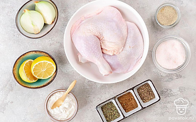 Подготовьте все необходимые специи, отмерив заранее их количество. Курицу тщательно промойте и обсушите. Снимите с лука шелуху. Подготовьте мангал, угли и розжиг.