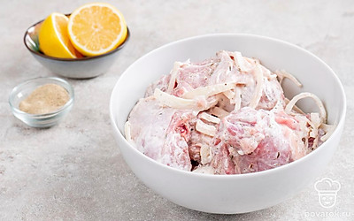 Нарежьте курицу на относительно крупные куски. Положите в миску, залейте соком лимона. Всыпьте соль, перец и смесь семян и специй на ваш выбор. Нашинкуйте лук, положите к курице. Перемешайте руками. Добавьте майонез и еще раз перемешайте. Оставьте мариноваться под крышкой в течение 2 часов. 