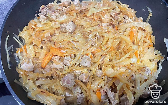 Тушеная капуста с мясом индейки — Рецепт с фото