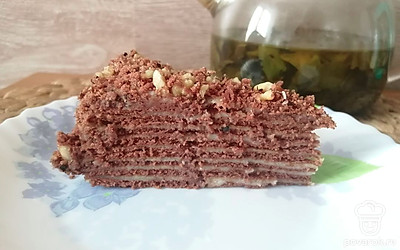 Подаем торт порционно с чаем. Приятного аппетита. 