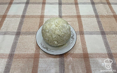 Все тщательно смешайте, формируя плотный шар, чтобы не прилипал к рукам. Закройте пищевой пленкой и уберите на один час в холодильник.