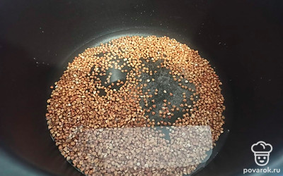 Гречку промойте, выложите в чашу мультиварки. Добавьте универсальную приправу. Приготовьте гречку в мультиварке на режиме «крупы» 12 минут. 