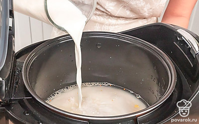 Сварите кашу. Чистую крупу положите на дно чаши мультиварки, влейте туда воду, молоко, посолите по вкусу и добавьте сахар (сколько сочтете нужным). Готовьте пшенную кашу в течение часа на режиме "Молочная каша".