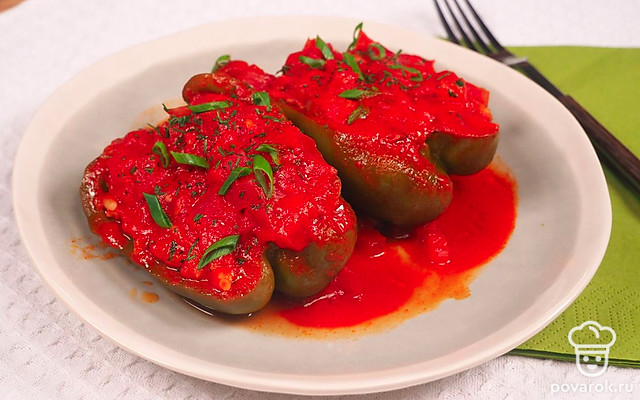 Фаршированные перцы с фаршем и рисом — Рецепт с фото