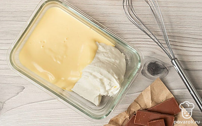 Заморозьте пломбир. Влейте мороженое в форму, перемешайте и уберите на 2-3 часа в морозилку. Через 40 минут после начала заморозки достаньте форму и взбейте содержимое. Повторите так 2-3 раза. Так мороженое застынет равномерно, и консистенция будет однородной.