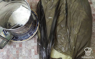 Вот прошел час, тесто хорошо поднялось в пакете. 