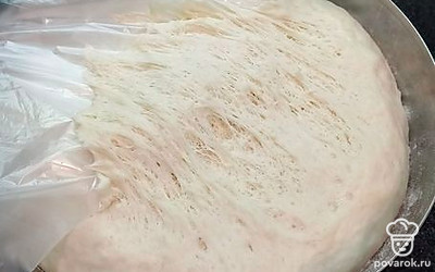 Накройте тесто пакетом и оставьте подходить в теплом месте минут на 20.