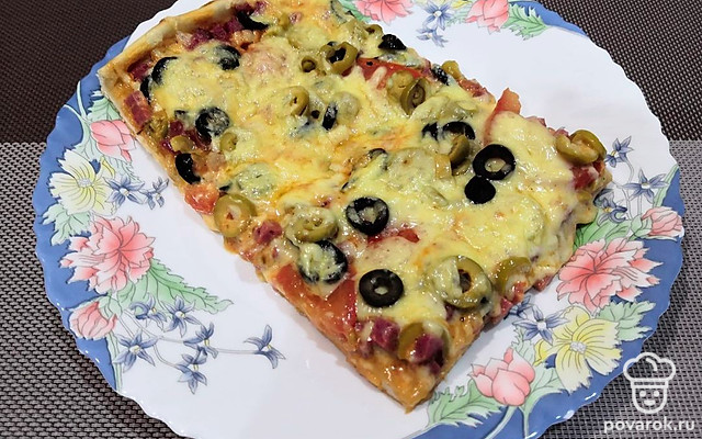 Домашняя пицца с оливками — Рецепт с фото