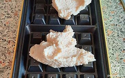 Смажьте вафельницу маслом. На каждую половинку положите большую ложку теста. Выпекайте 4 минуты.