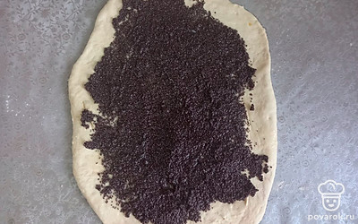 Отожмите мак, смешайте с ложкой сахара и распределите по всему тесту. Края оставьте свободными.