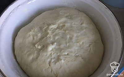 После того, как тесто подошло, его следует обмять и выложить на припыленную мукой поверхность.