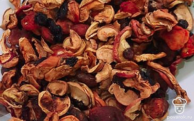 Высыпать в миску сухофрукты. 