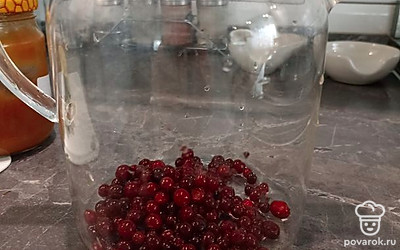 Размороженную или свежую клюкву перекладываем в чайник.