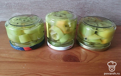 Заливаем перец кипящим маринадом. Переворачиваем крышками вниз и убираем в тепло на сутки. Храним банки с перцем в темном и прохладном месте. 